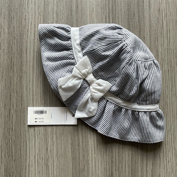 NWT Janie and Jack Striped Linen Blend Bow Bucket Hat Blue 0-3 Months - Picture 5 of 7